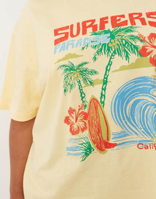 ASOS DESIGN Curve – Ljusgul t-shirt i oversize med surftryck, 2 av 4