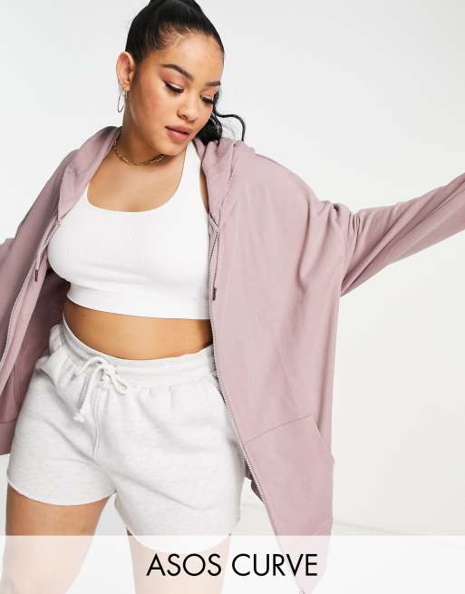 ASOS DESIGN Curve – Ljuslila huvtröja i bomullsmix och extra oversize med dragkedja - PURPLE