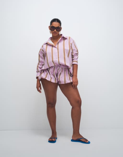 ASOS DESIGN Curve – Ljuslila, randig skjorta i oversized fit, 4 av 8