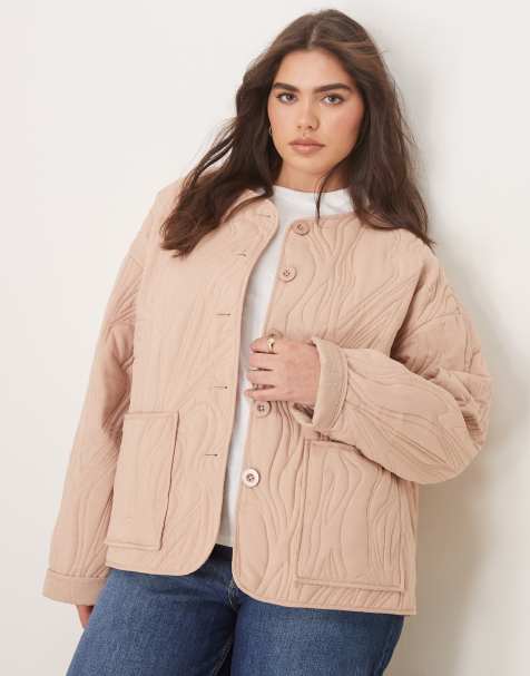 ASOS DESIGN Curve – Ljusrosa, kviltad, strukturerad jacka i bomull - view 1