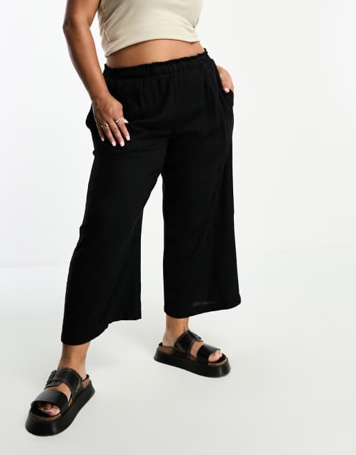 ASOS DESIGN Curve – Lniane spodnie kuloty w czarnym kolorze