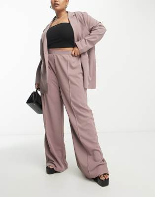 ASOS DESIGN Curve - Locker geschnittene Jersey-Hose in Nerzbraun mit weitem Bein-Rosa