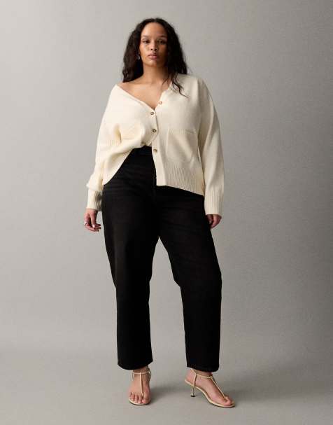 ASOS DESIGN Curve – Locker geschnittene Mom-Jeans in Schwarz mit hohem Bund - view 1