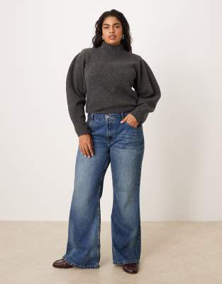 ASOS DESIGN Curve - Locker geschnittene Schlagjeans in dunkler mittlerer Waschung-Blau