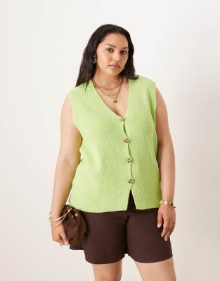 ASOS DESIGN Curve - Locker geschnittene Weste aus genopptem Strickstoff in Limettengrün