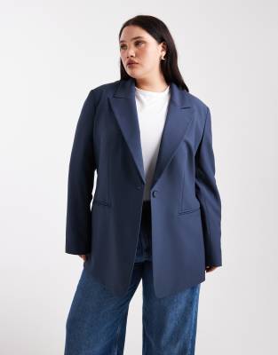 ASOS DESIGN Curve - Locker geschnittener Blazer in Marineblau
