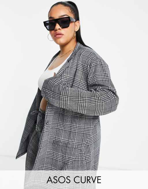 ASOS DESIGN Curve – Locker geschnittener Jersey-Blazer mit Prince-of-Wales-Karomuster