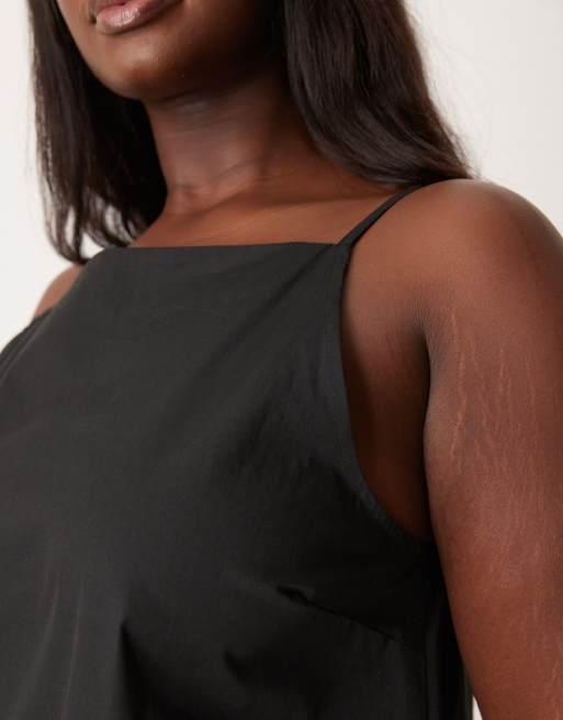 ASOS DESIGN Curve – Locker geschnittenes Sommerkleid in Minilänge in Schwarz mit U-Boot-Ausschnitt, 3 von 4