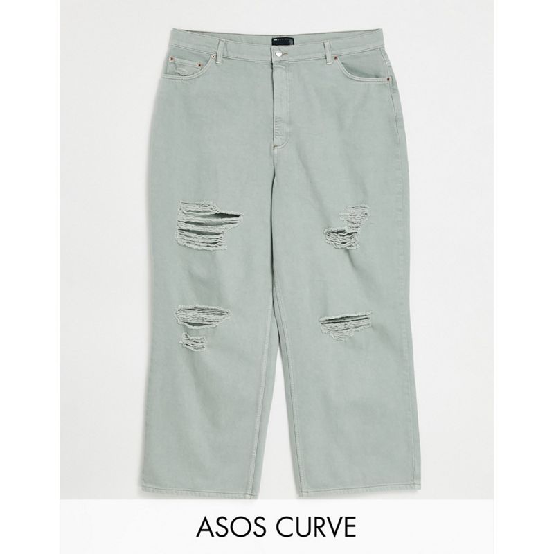 DESIGN Curve – Lockere Dad-Jeans mit hohem Bund und Rissen in Eisberg-Grün
