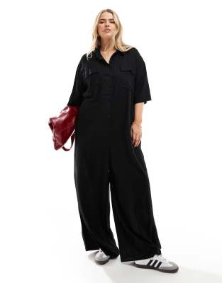 ASOS DESIGN Curve - Lockerer Oversize-Jumpsuit in Schwarz