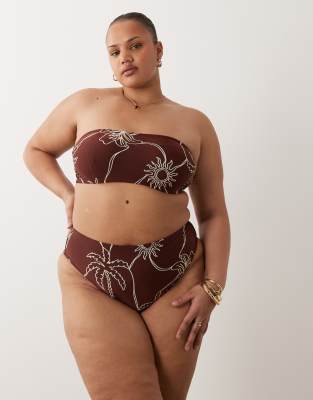 Asos Curve Asos Design Curve Logan High Leg High Waist Bikini Bottom In Brown