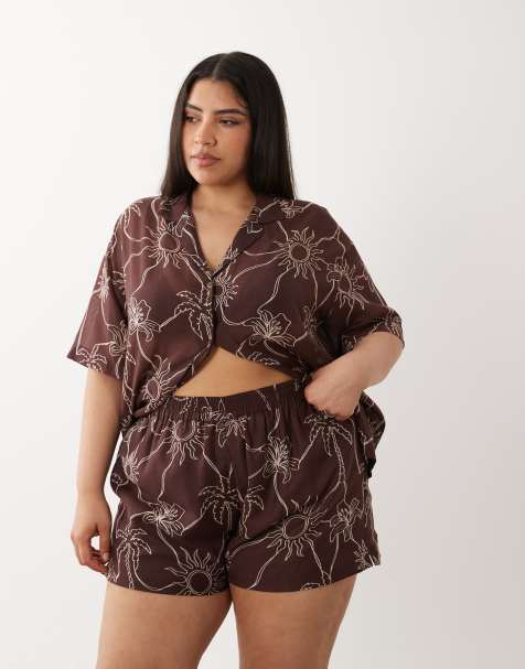 ASOS DESIGN Curve – Logan – Szorty plażowe w tropikalny wzór - view 1