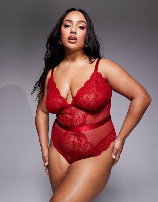 ASOS DESIGN Curve - Lola - Body doux en dentelle - Rouge
