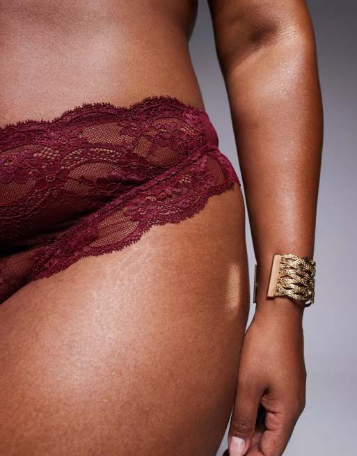 ASOS DESIGN Curve – Lola – Bordowe stringi koronkowe, 2 z 4