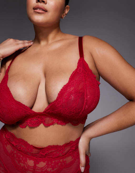 ASOS DESIGN Curve - Lola - Bralette van kant met lange pasvorm in kersenrood, 2 van 4