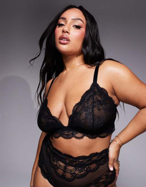 ASOS DESIGN Curve – Lola – Czarna koronkowa braletka o wydłużonym fasonie