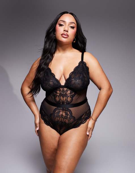ASOS DESIGN Curve – Lola – Czarne body z miękkiej koronki - view 1