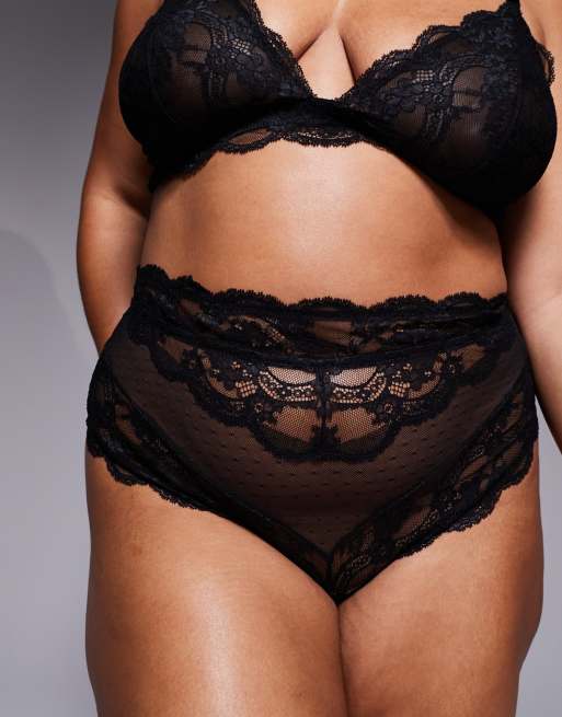 ASOS DESIGN Curve – Lola – Czarne koronkowe figi z wysokim stanem, 2 z 4