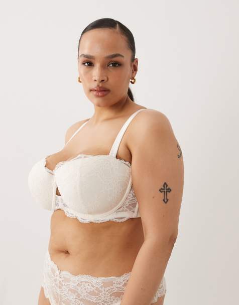 ASOS DESIGN Curve - Lola - Elfenbenshvidt lingerisæt i blondestof - view 1