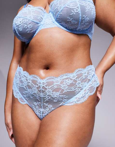 ASOS DESIGN Curve Lola lace thong in baby blue