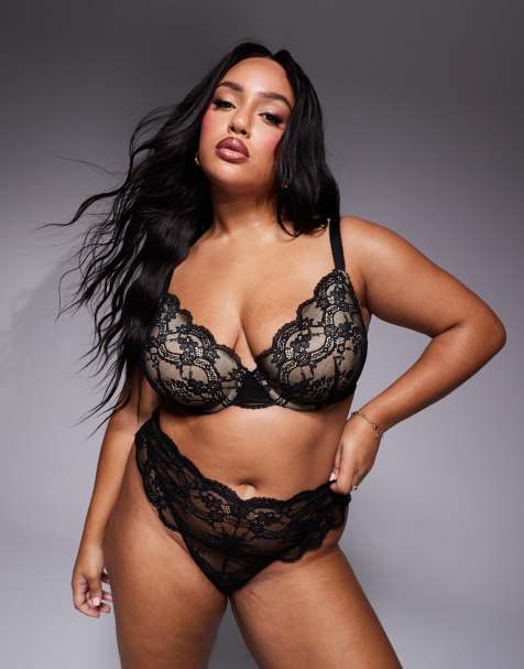 ASOS DESIGN Curve - Lola - Kanten push-up bh in zwart - view 1