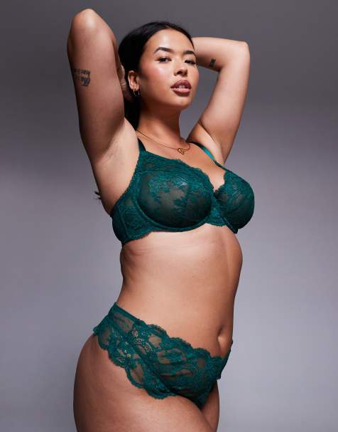 ASOS DESIGN Curve - Lola - Kanten string in bosgroen - view 1