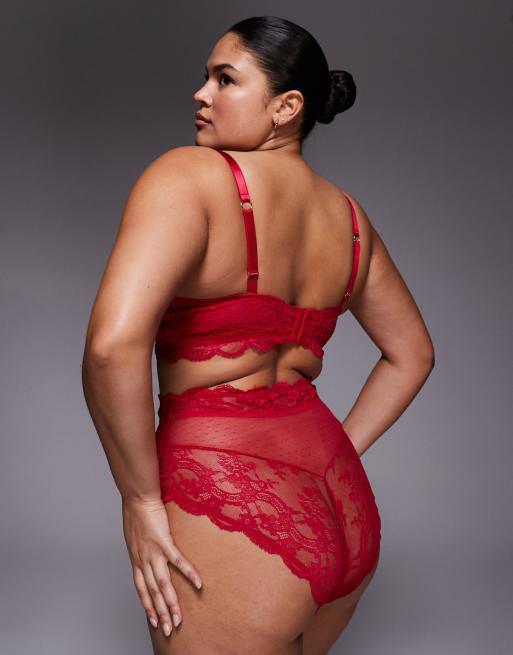 ASOS DESIGN Curve – Lola – Körsbärsröda spetstrosor med hög midja, 3 av 4