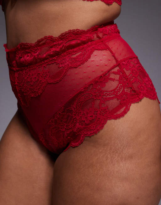 ASOS DESIGN Curve Lola lace high waist brief in cherry red, 4 of 4