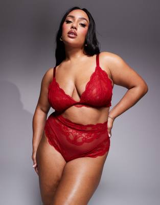 ASOS Curve ASOS DESIGN Curve Lola lace high waist brief in red
