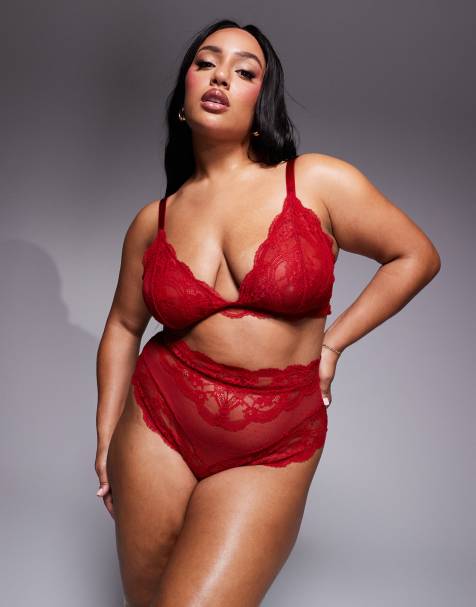 ASOS DESIGN Curve Lola lace high waist brief in red - view 1