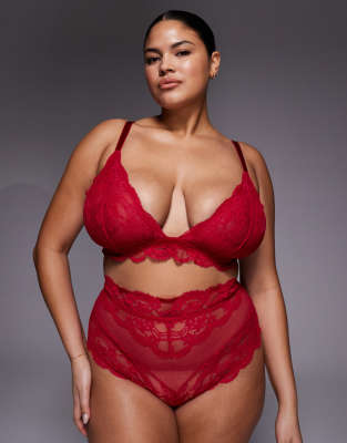 Asos Curve Asos Design Curve Lola Lace High Waist Briefs In Red