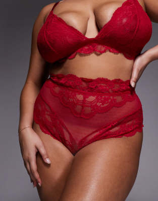 Asos Curve Asos Design Curve Lola Lace High Waist Briefs In Red