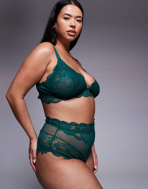 ASOS DESIGN Curve Lola lace high waist briefs in forest green - view 1