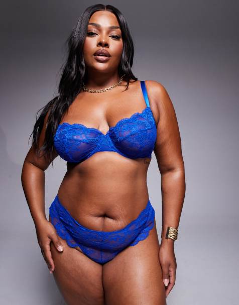 ASOS DESIGN Curve Lola lace lingerie in cobalt - view 1