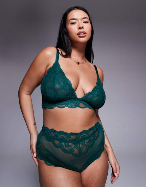 ASOS DESIGN Curve Lola lace lingerie in forest green - view 1