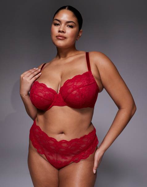 ASOS DESIGN Curve Lola lace lingerie set in cherry red - view 1