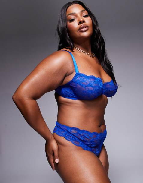 ASOS DESIGN Curve Lola lace lingerie thong in cobalt - view 1