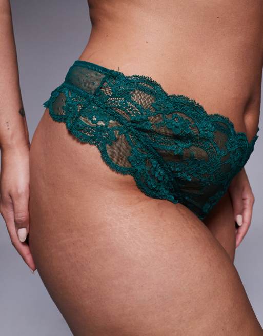 ASOS DESIGN Curve Lola lace lingerie thong in forest green, 2 of 4