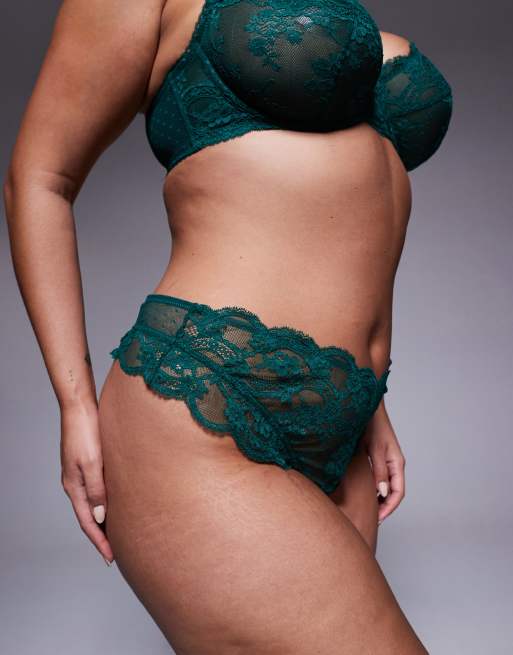ASOS DESIGN Curve Lola lace lingerie thong in forest green, 4 of 4