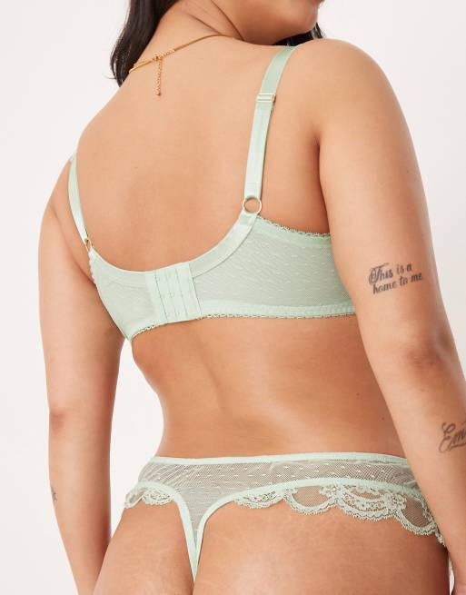 ASOS DESIGN Curve Lola lace lingerie thong in pale green, 3 of 4