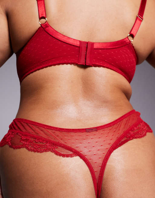 ASOS DESIGN Curve Lola lace lingerie thong in red, 4 of 4