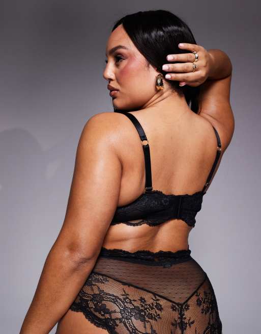 ASOS DESIGN Curve Lola lace longline bralet in black, 2 of 4