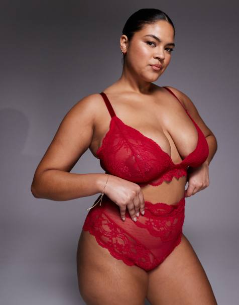 ASOS DESIGN Curve Lola lace longline bralet in cherry red - view 1