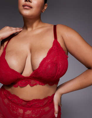 Asos Curve Asos Design Curve Lola Lace Longline Bralet In Red