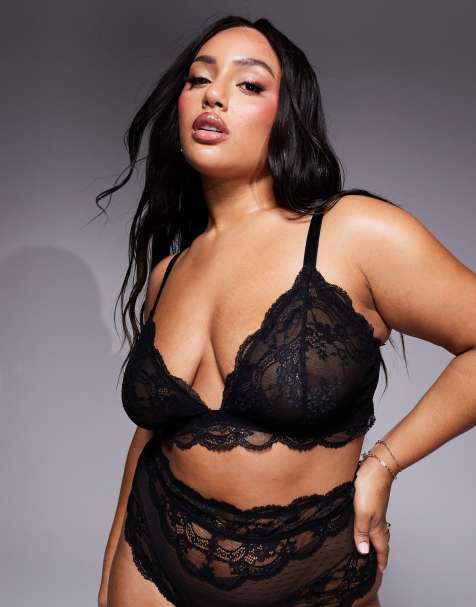 ASOS DESIGN Curve Lola lace longline bralette in black - view 1