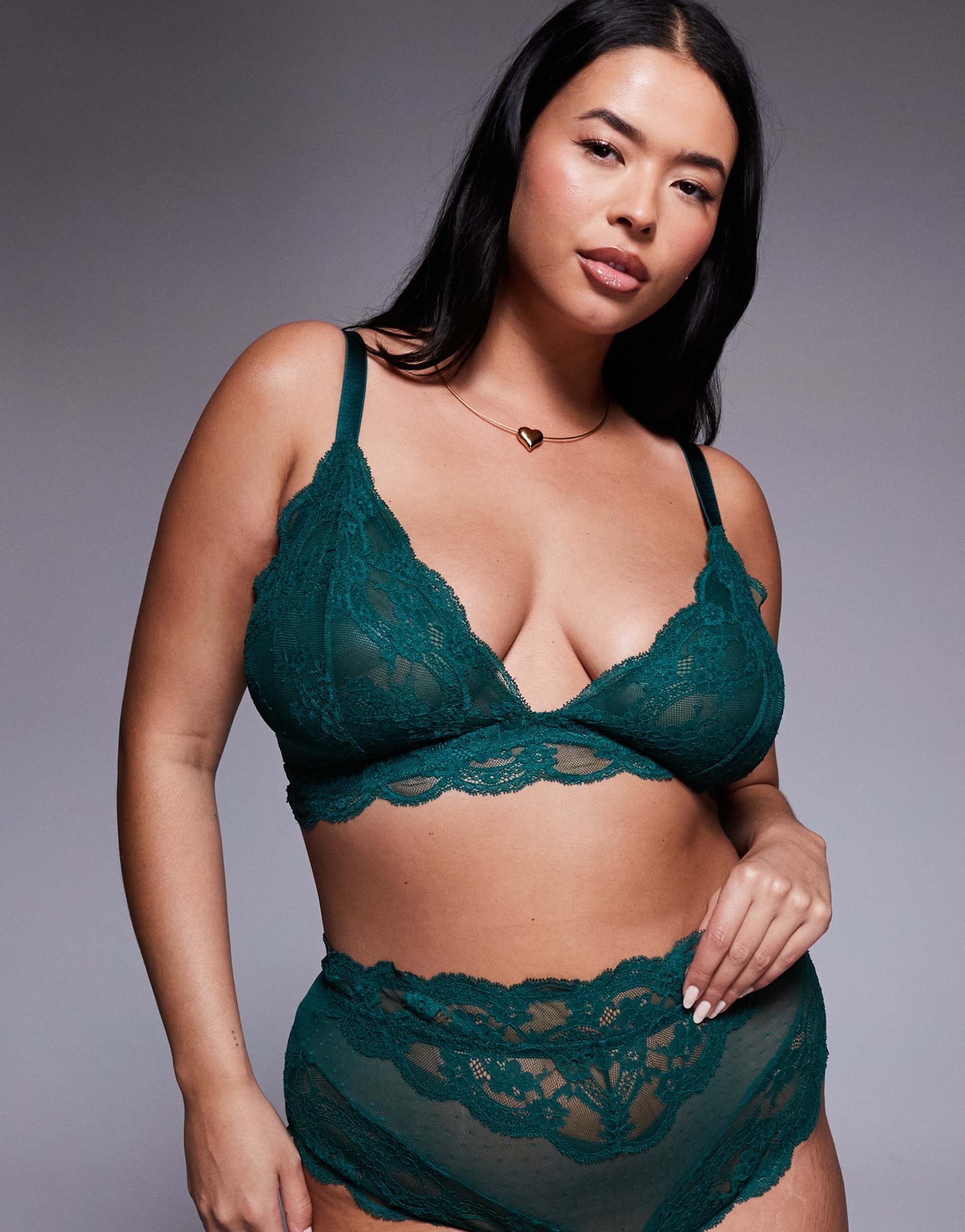 asos design curve lola lace longline bralette in forest green
