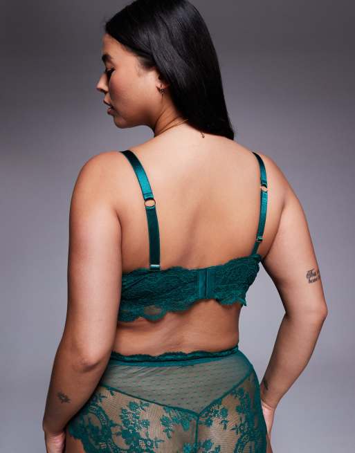 ASOS DESIGN Curve Lola lace longline bralette in forest green