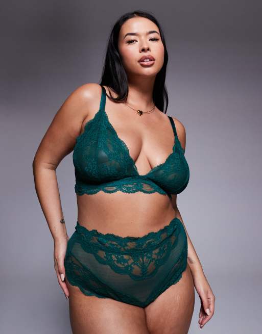 ASOS DESIGN Curve Lola lace longline bralette in forest green