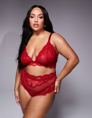 ASOS DESIGN Curve Lola lace longline bralette in red