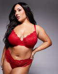[ASOS Curve] ASOS DESIGN Curve Lola lace push up bra in red 42FF RED